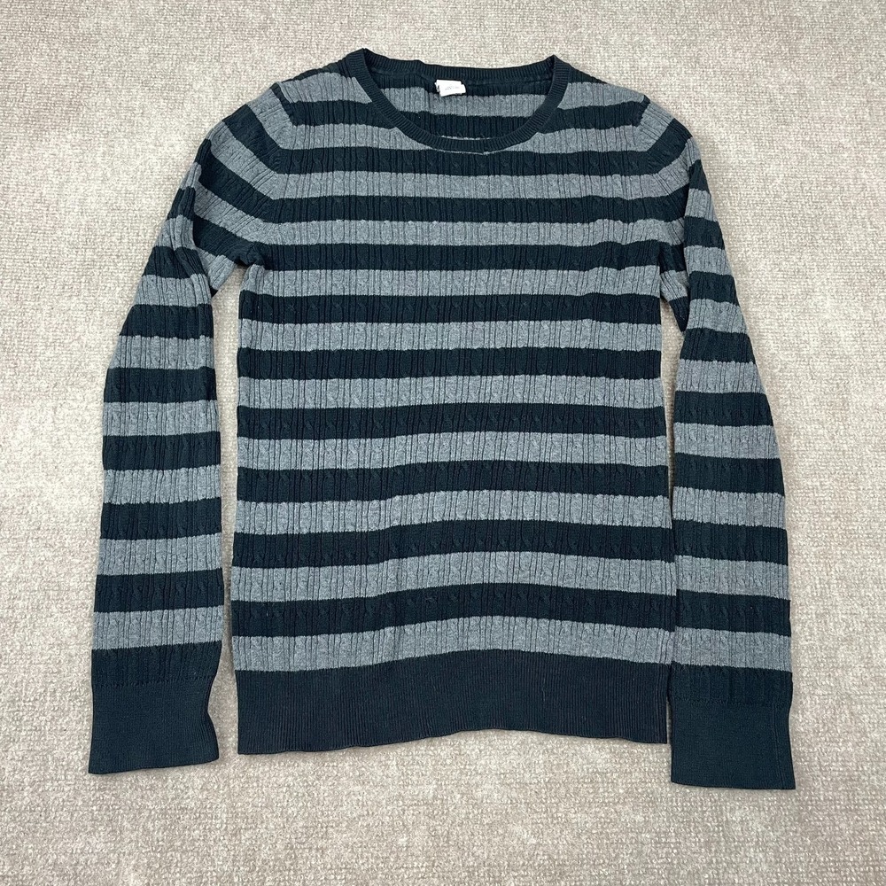 Gap Sweater Mens Large Gray Cotton Knit Striped Long Sleeve Stretch Pullover
